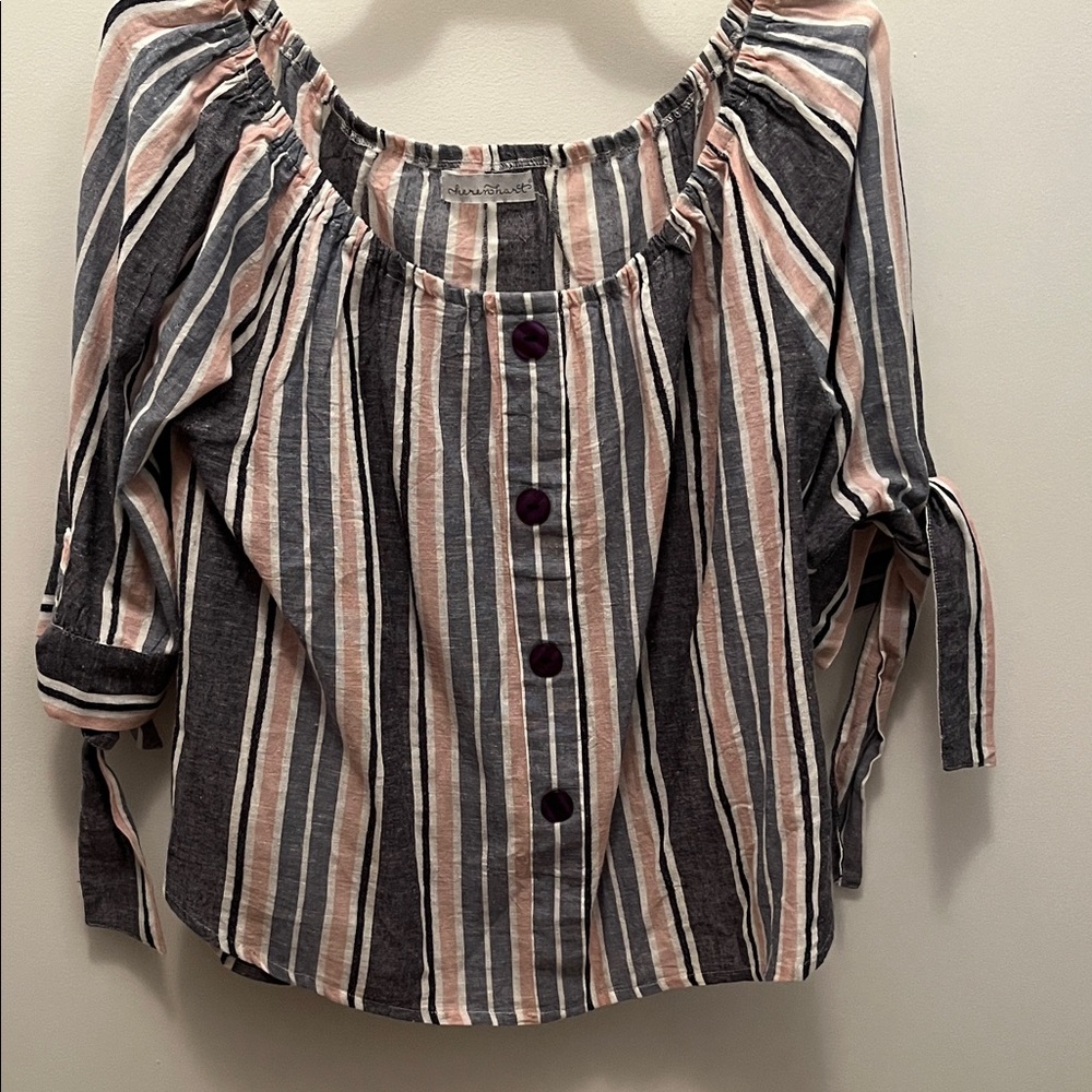 KerenHart Striped Blouse with Tie Sleeves